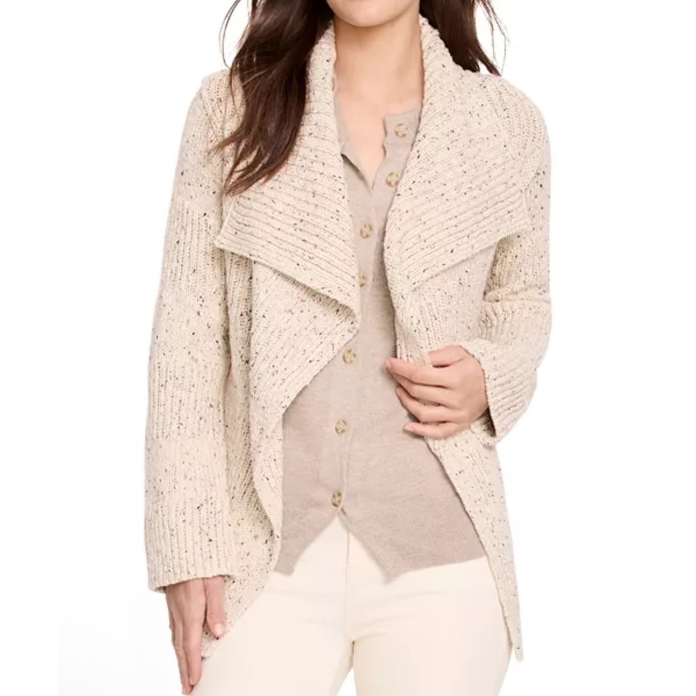 NIC+ZOE Women's Neutral Mix Speckled Knit Waterfall Cardigan Sweater XL